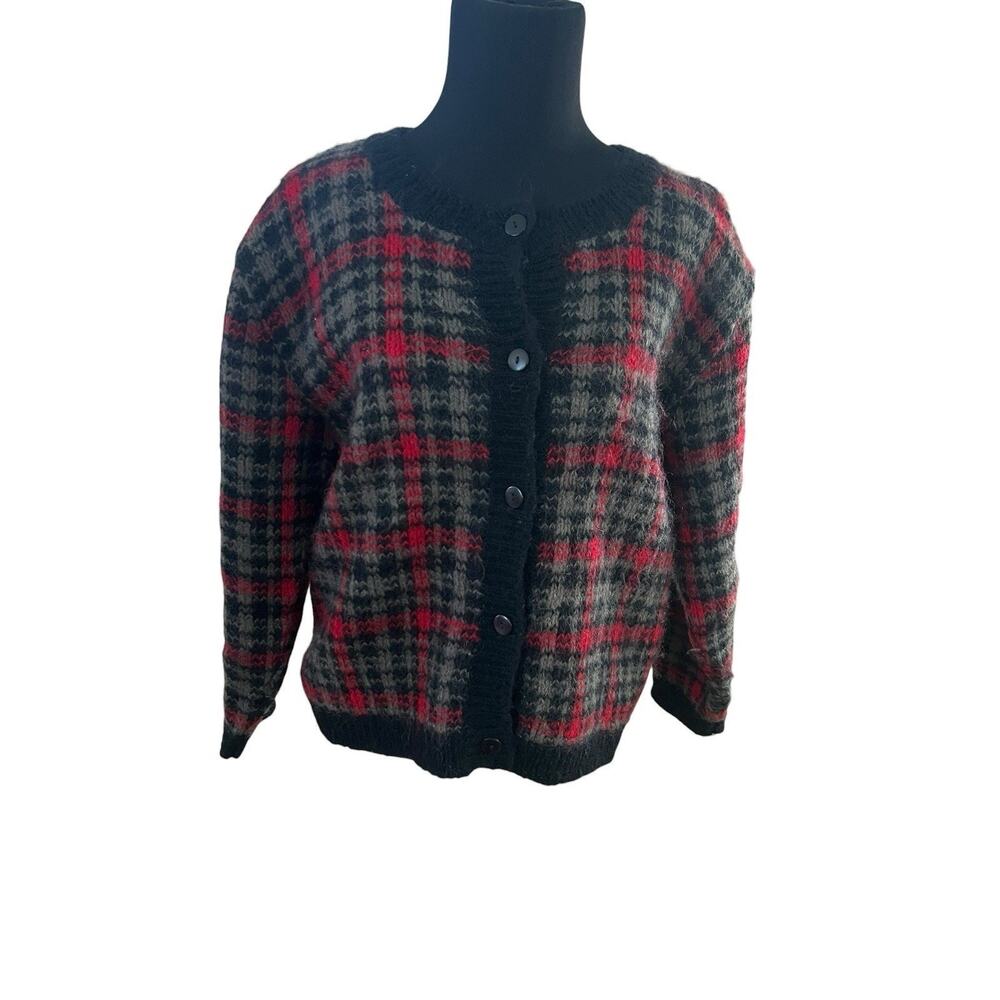 Paul Harris Design Womens Mohair Blend Plaid Cardigan Sweater M Preppy Academia